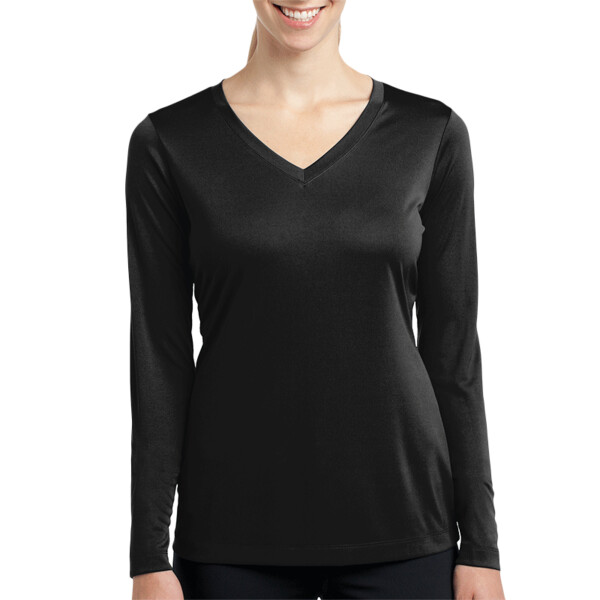 Custom No Minimum Sport-Tek Ladies Long Sleeve PosiCharge Competitor V-Neck Tee LST353LS Front View